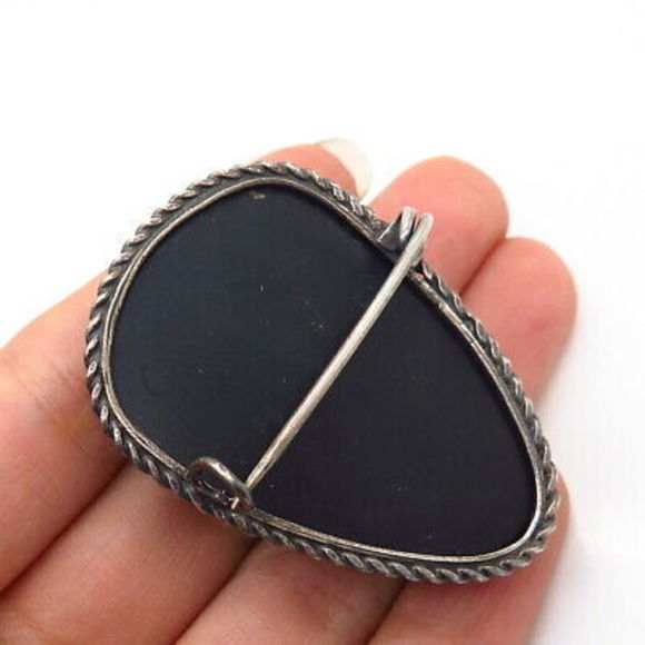 アクセサリー vintage silver925 onyx brooch Vintage Sterling Silver 925 Carved Black Onyx Abstract Face